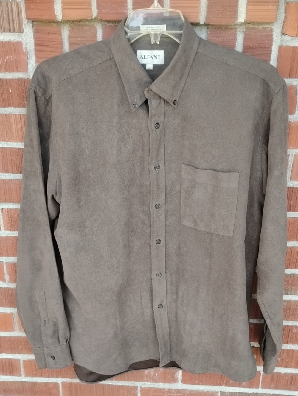 Alfani Men's Brown Suede-Look Button-Down Shirt
